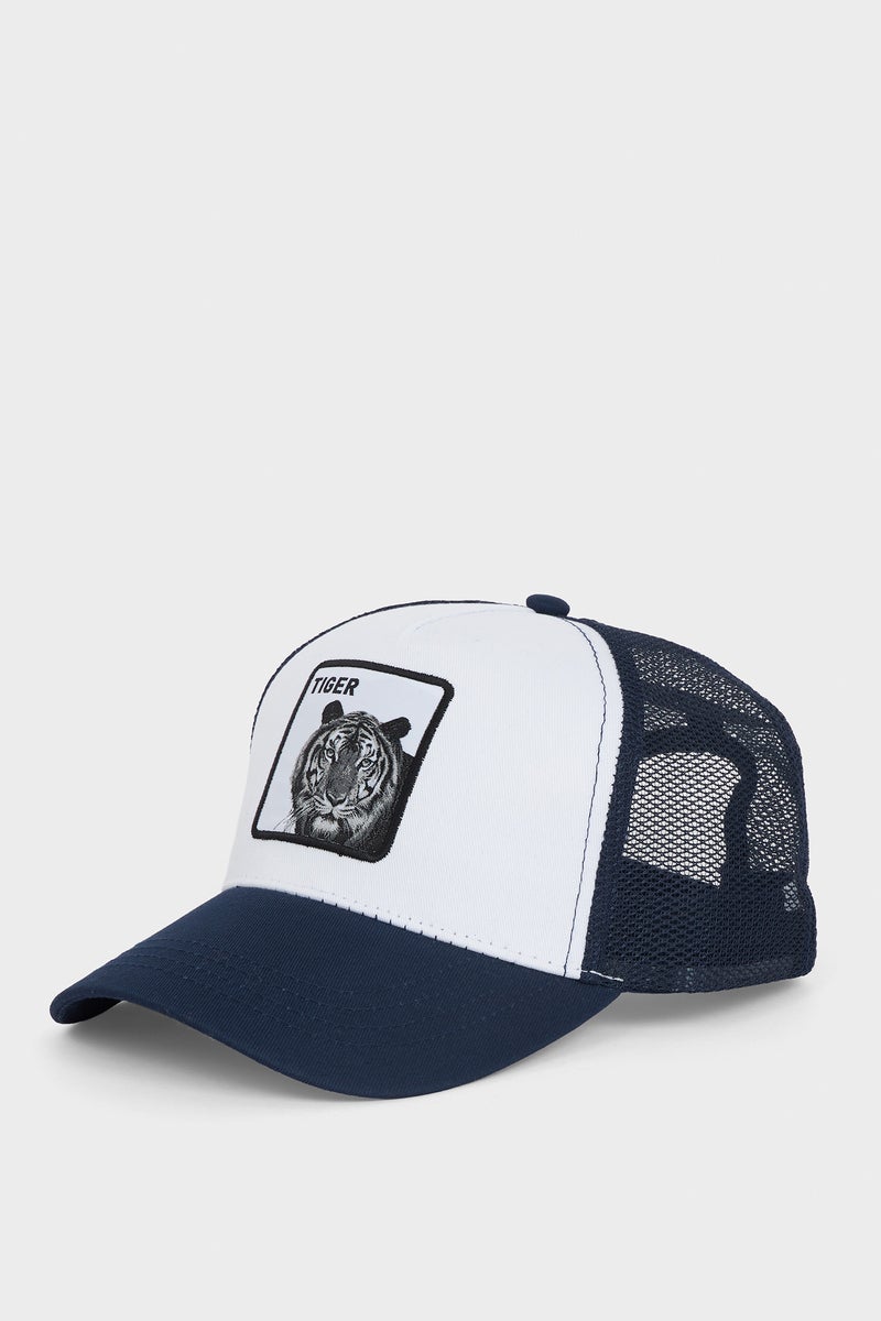 DeFacto Blue Man Man Label Printed Woven Baseball Basketball Cap Casual - Image 1